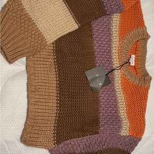 Le Lis Multicolor Striped Sweater - Brown, Orange, Purple
